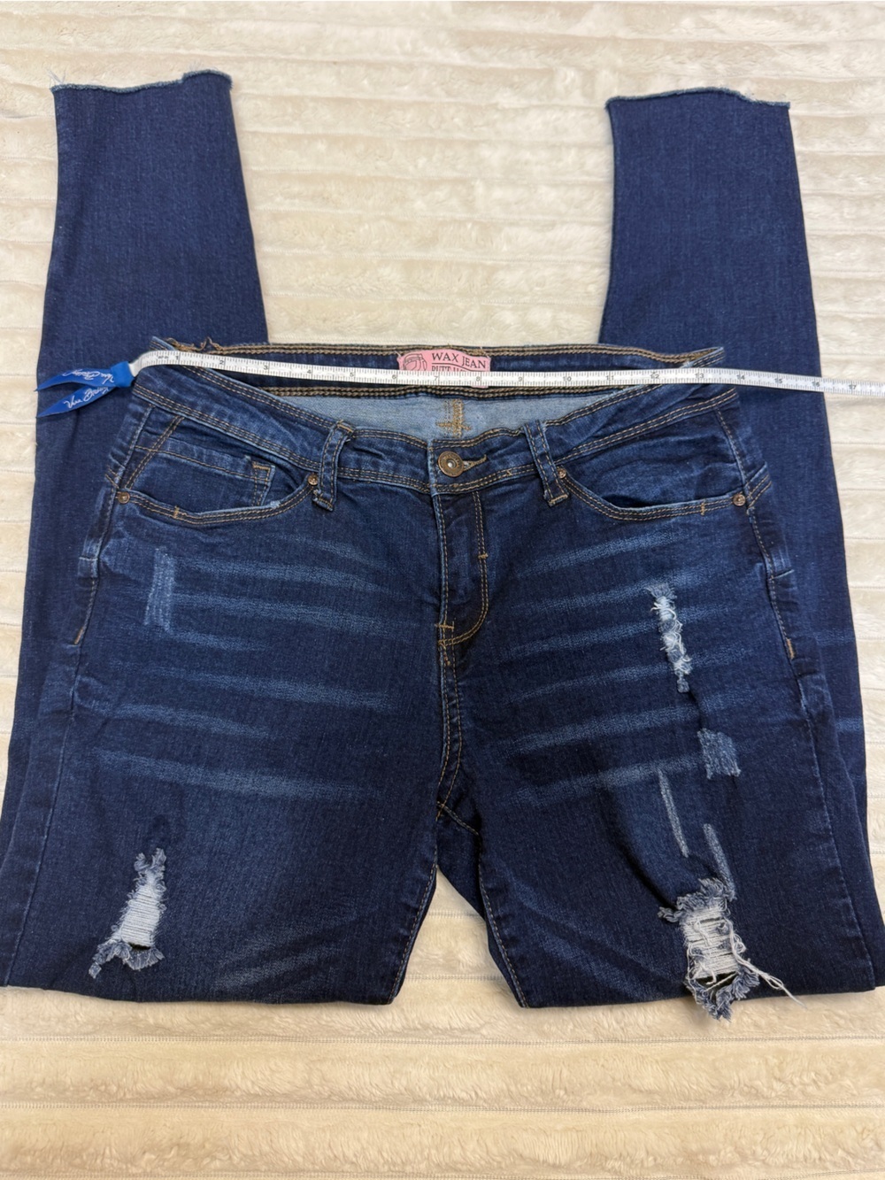 Wax Jean: Women’s / Junior Distressed Skinny Jean, Dark Blue, Size 7 - Picture 5 of 10